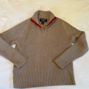 Abercrombie & Fitch Tan Quarter Zip Sweater with Red Trim